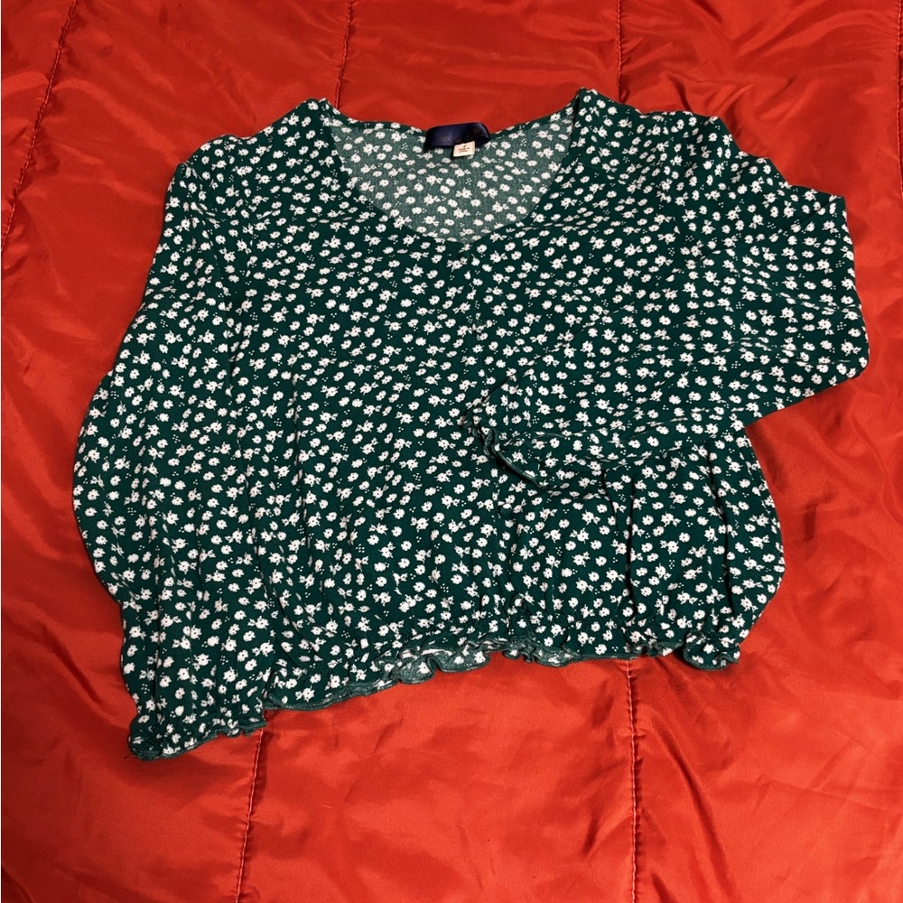 Blue Rain Green Floral Blouse